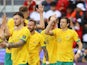 Craig Goodwin celebrates the third goal for Australia versus Indonesia at the Asian Cup